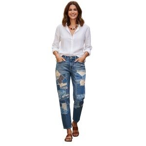 Polo Ralph Lauren Avery Boyfriend Patchwork Distressed Ankle Jeans Blue 33